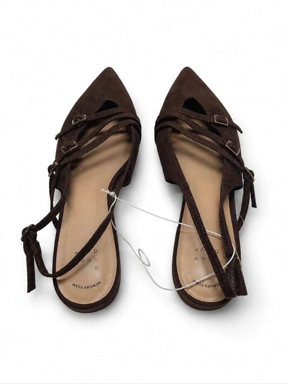 A New Day Twiggy Brown Multi Buckle Pointed Toe Flats Size 7.5 NWT